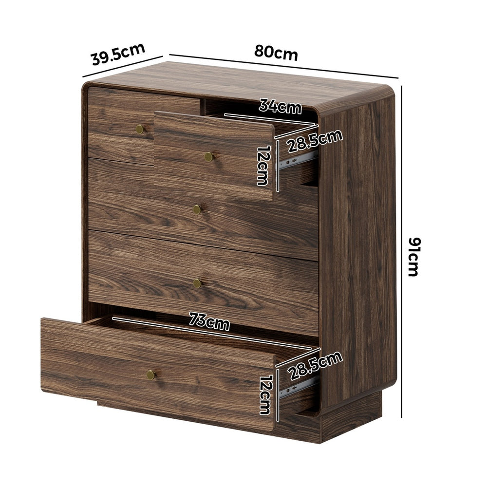 5 Chest Of Drawers Tallboy Storage Walnut