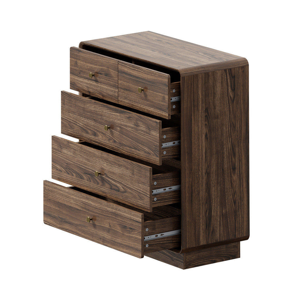 5 Chest Of Drawers Tallboy Storage Walnut