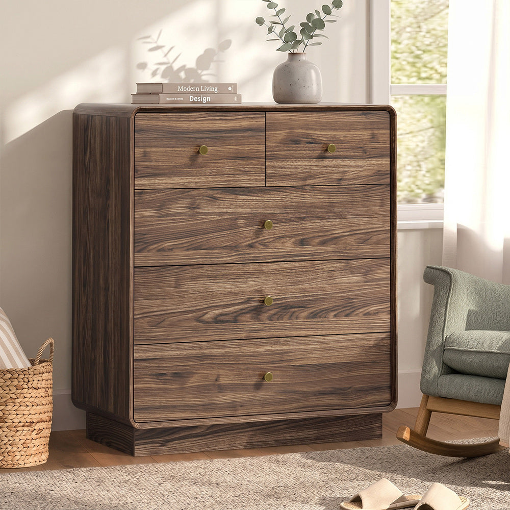 5 Chest Of Drawers Tallboy Storage Walnut
