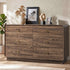 Oikiture 6 Drawer Lowboy Chest of Drawers 120cm, Metal Handle Dresser, Walnut
