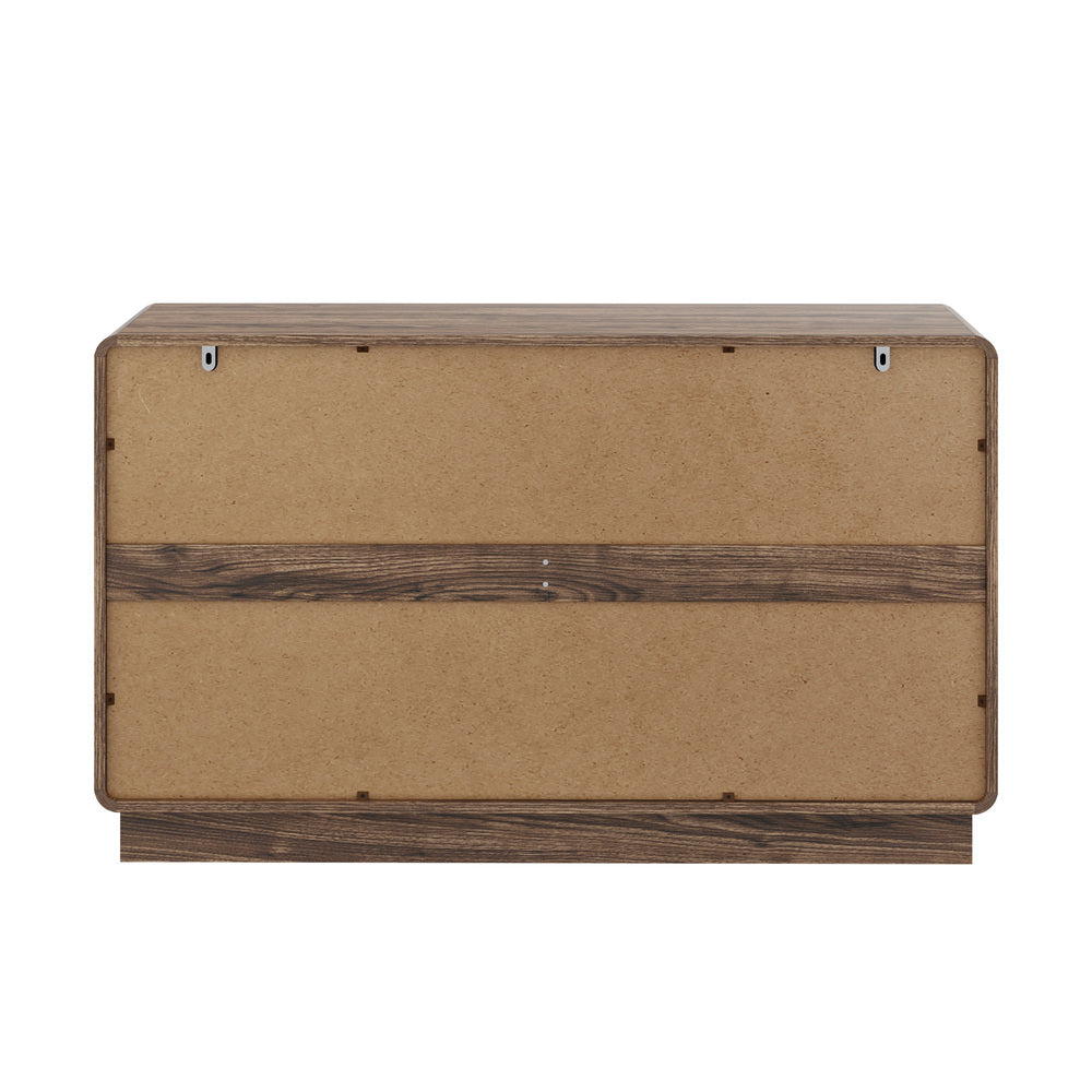 Oikiture 6 Drawer Lowboy Chest of Drawers 120cm, Metal Handle Dresser, Walnut