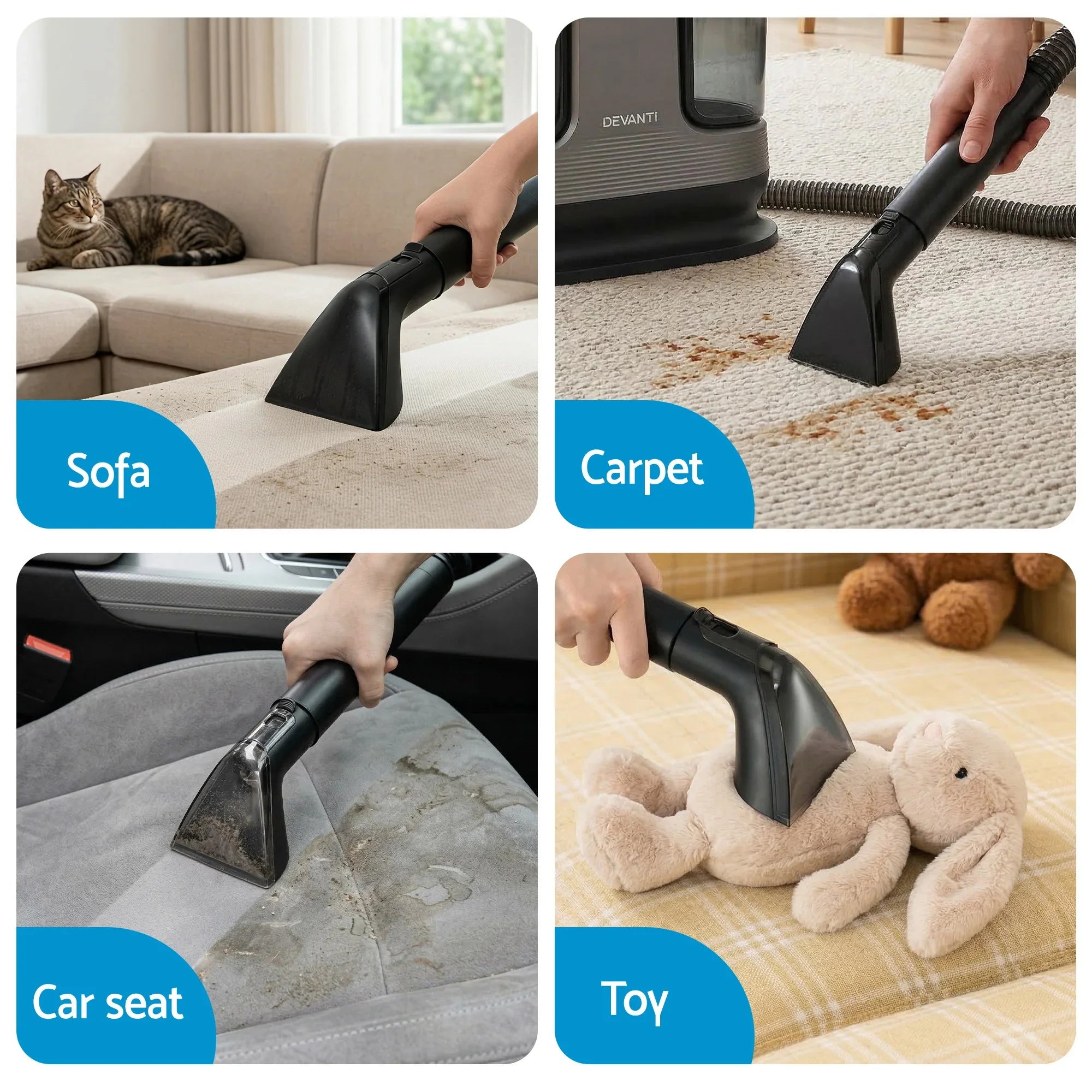 Carpet Washer Handheld Vacuum Cleaner 1700W 11kpa Rapid Heating Black