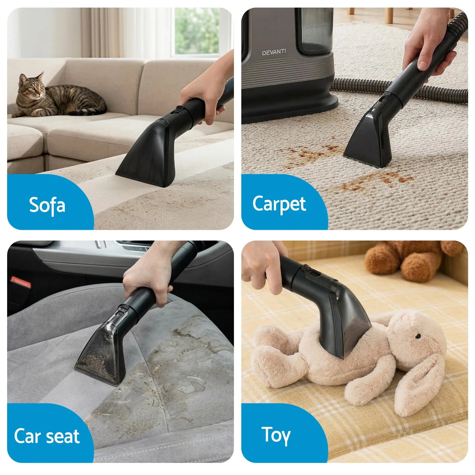 Carpet Washer Handheld Vacuum Cleaner 1700W 11kpa Rapid Heating Black