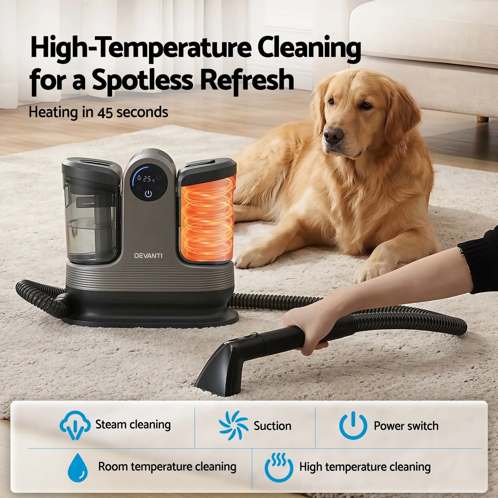 Carpet Washer Handheld Vacuum Cleaner 1700W 11kpa Rapid Heating Black