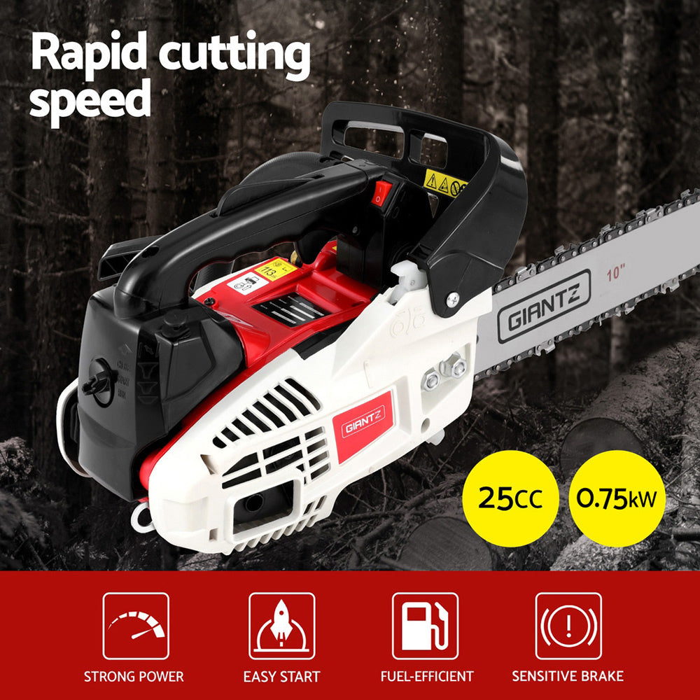 25cc Pro‑Series Petrol Chainsaw – 10" Bar, Lightweight 3.8kg, Low Kickback