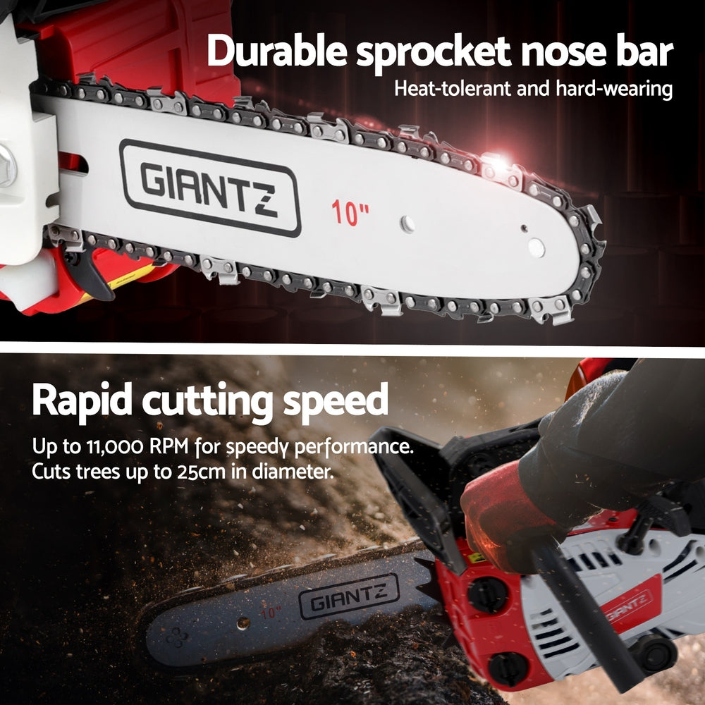 25cc Pro‑Series Petrol Chainsaw – 10" Bar, Lightweight 3.8kg, Low Kickback