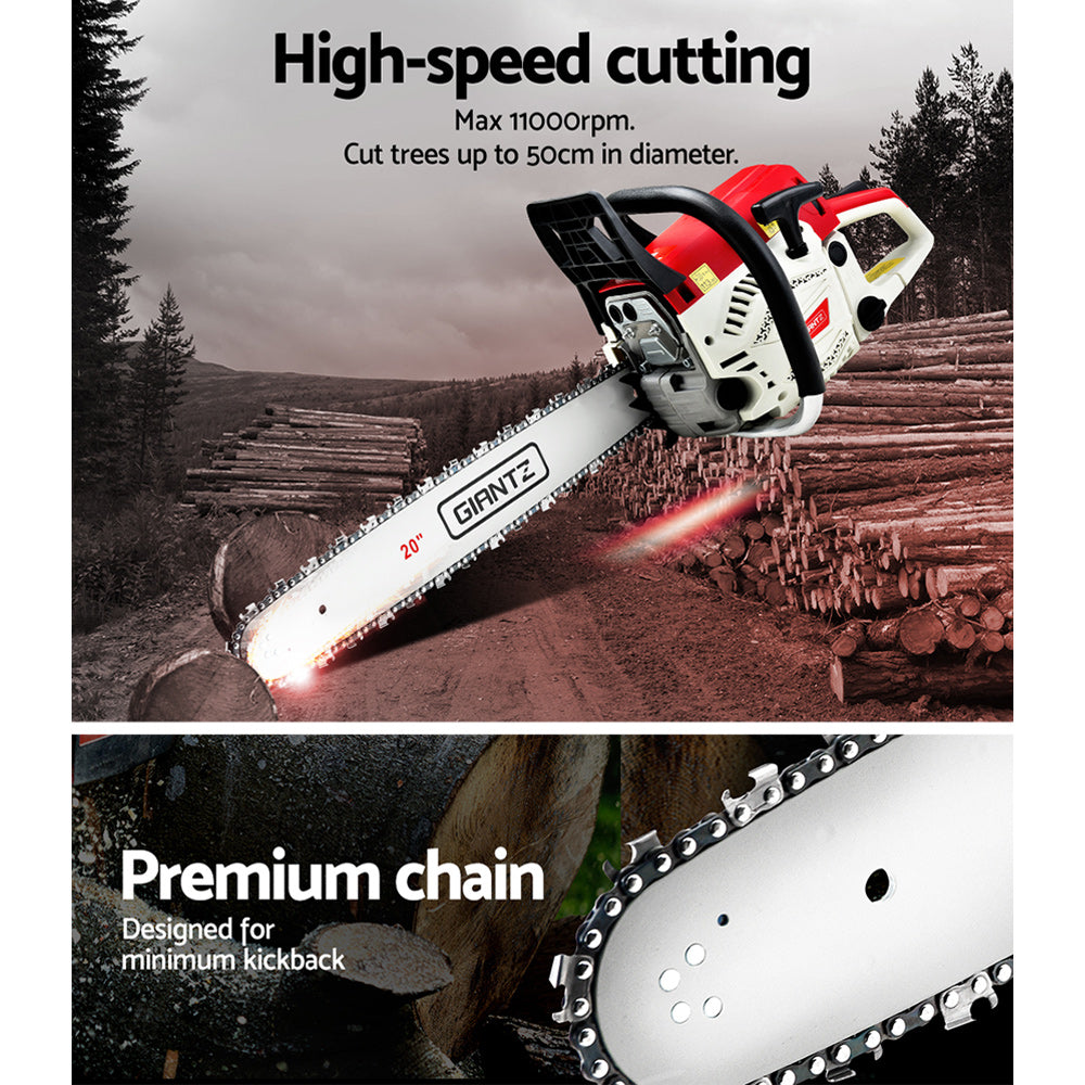Giantz 58cc Petrol Chainsaw 20 Inch Bar Chain Saw Tree Pruner 2 Stroke E-Start