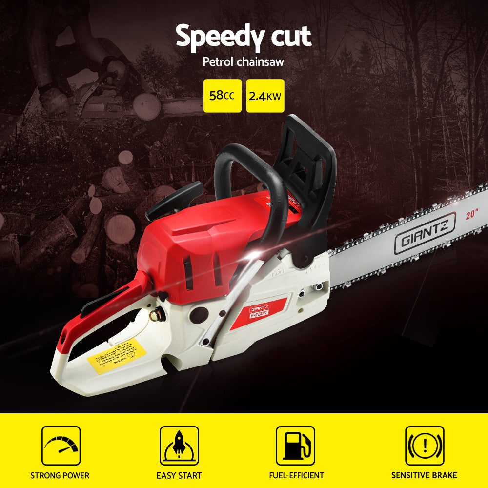 Giantz 58cc Petrol Chainsaw 20 Inch Bar Chain Saw Tree Pruner 2 Stroke E-Start