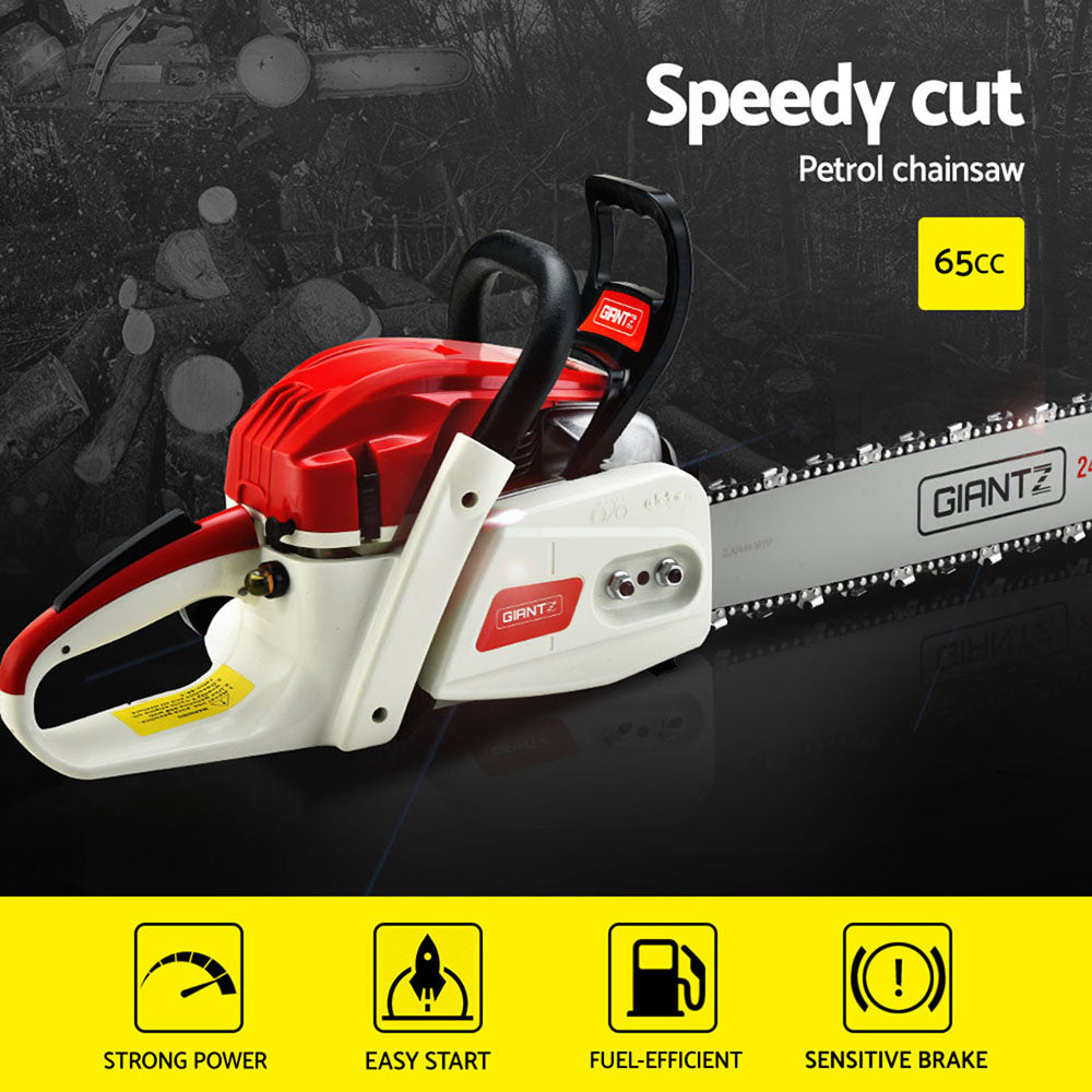 65cc Chainsaw – 24" Bar, Easy‑Start Double Recoil, Commercial Grade