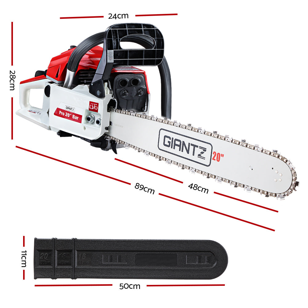 Giantz Chainsaw Petrol 58CC 20" Bar Commercial E-Start Pruning Chain Saw White