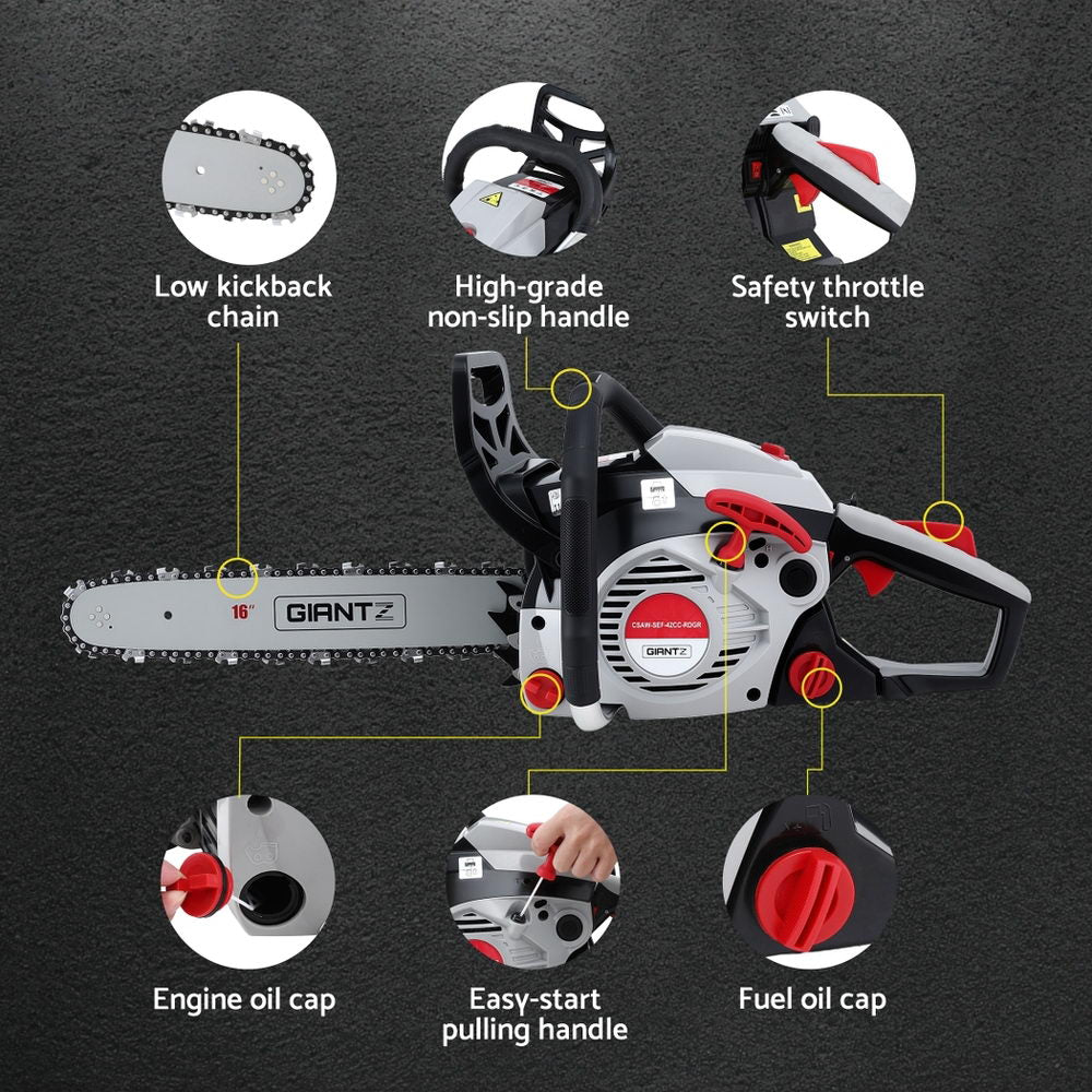 42CC Petrol Chainsaw 16'' Bar Chain Saw Lightweight for Pruning Cutting