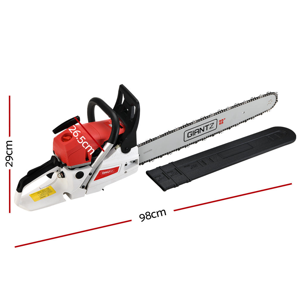 62cc Petrol Chainsaw 22" Bar Pro Series 5.2HP High Power Tree Cutting Saw Kit