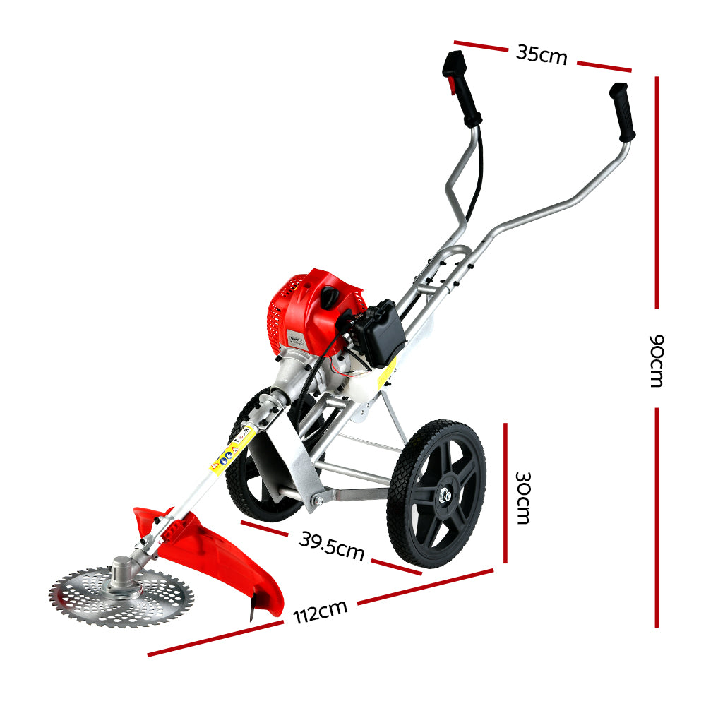 Giantz 62cc Petrol Brush Cutter Whipper Saw Trimmer 2 Stroke 3-in-1 Wheel