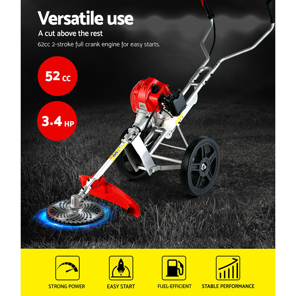 52cc Petrol Brush Cutter Whipper Saw Trimmer 2 Stroke 3-in-1 Wheel