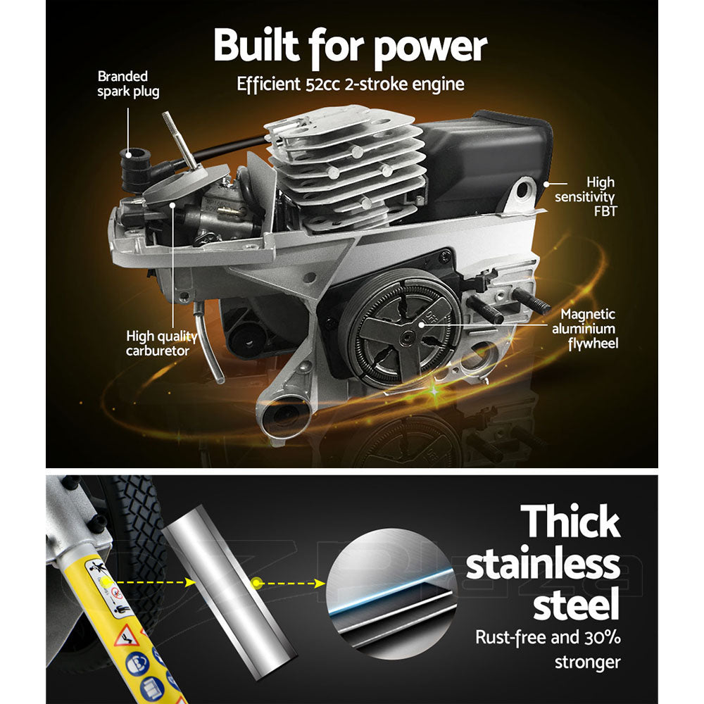 52cc Petrol Brush Cutter Whipper Saw Trimmer 2 Stroke 3-in-1 Wheel