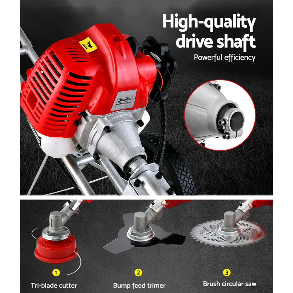 52cc Petrol Brush Cutter Whipper Saw Trimmer 2 Stroke 3-in-1 Wheel