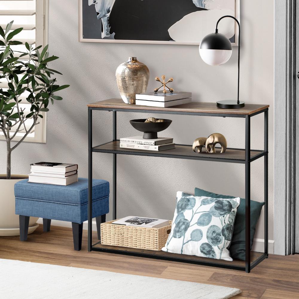 Hall Console Table 3 Tiers Shelves Metal&Wooden