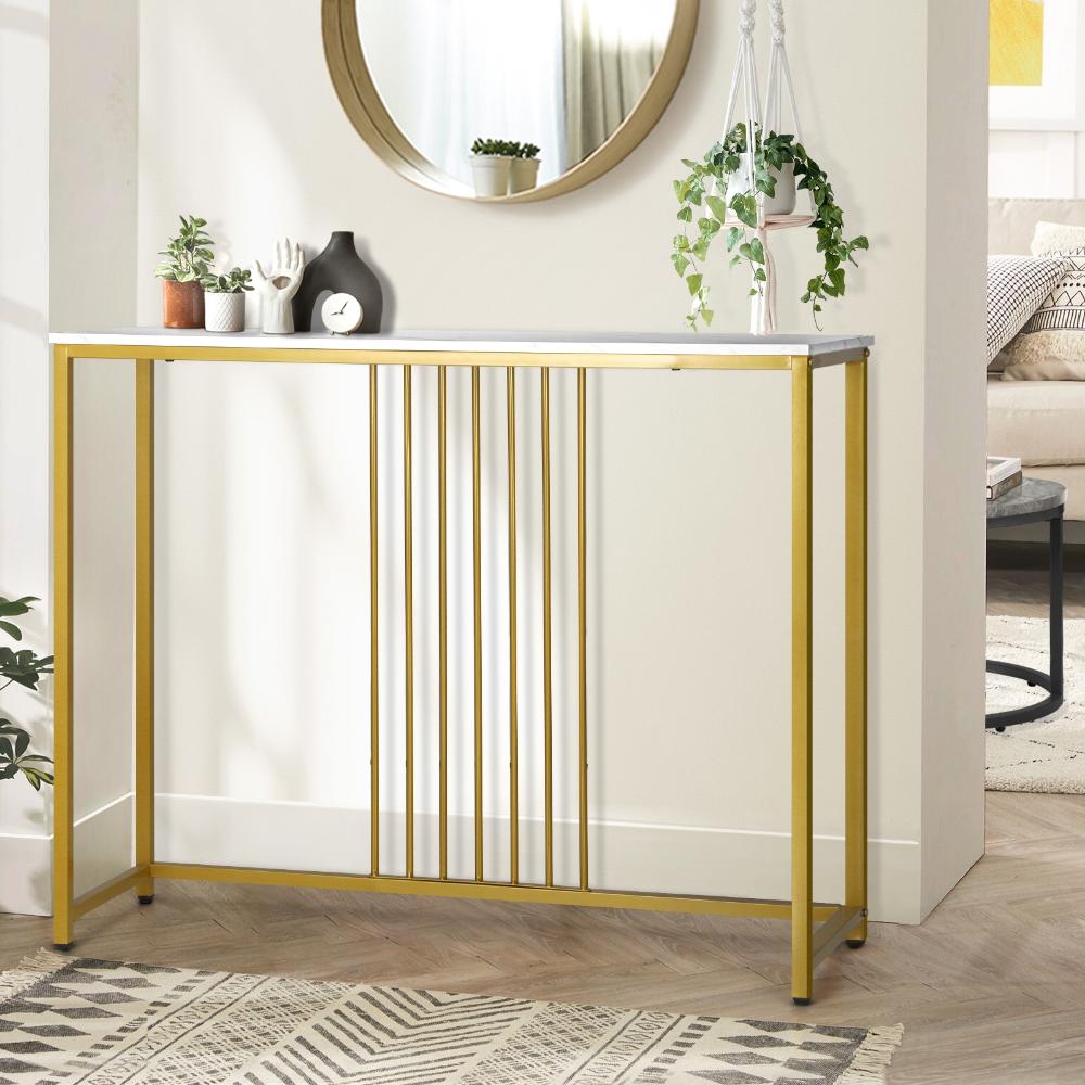 Console Table Marble-like Tabletop Steel Frame