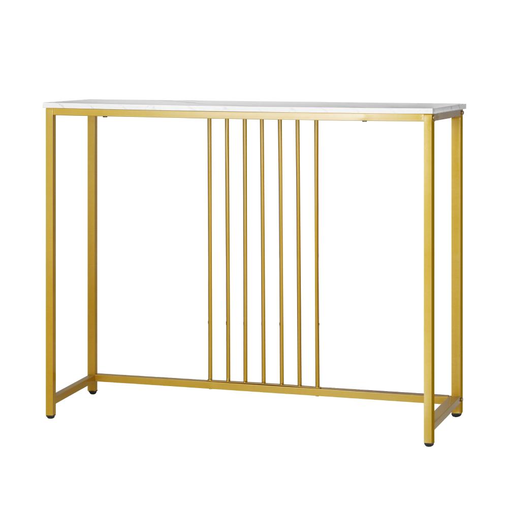 Console Table Marble-like Tabletop Steel Frame