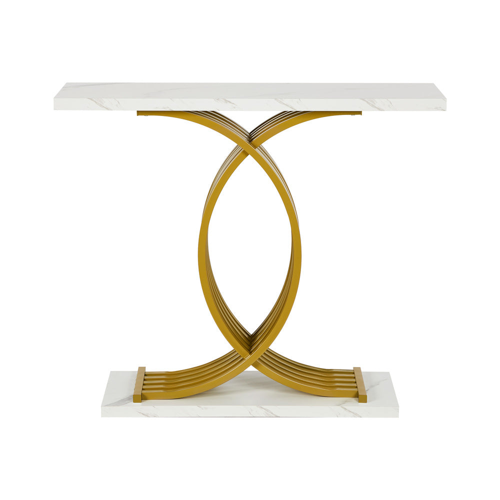 Console Table Hallway Marble Effect Narrow Desk White&Gold