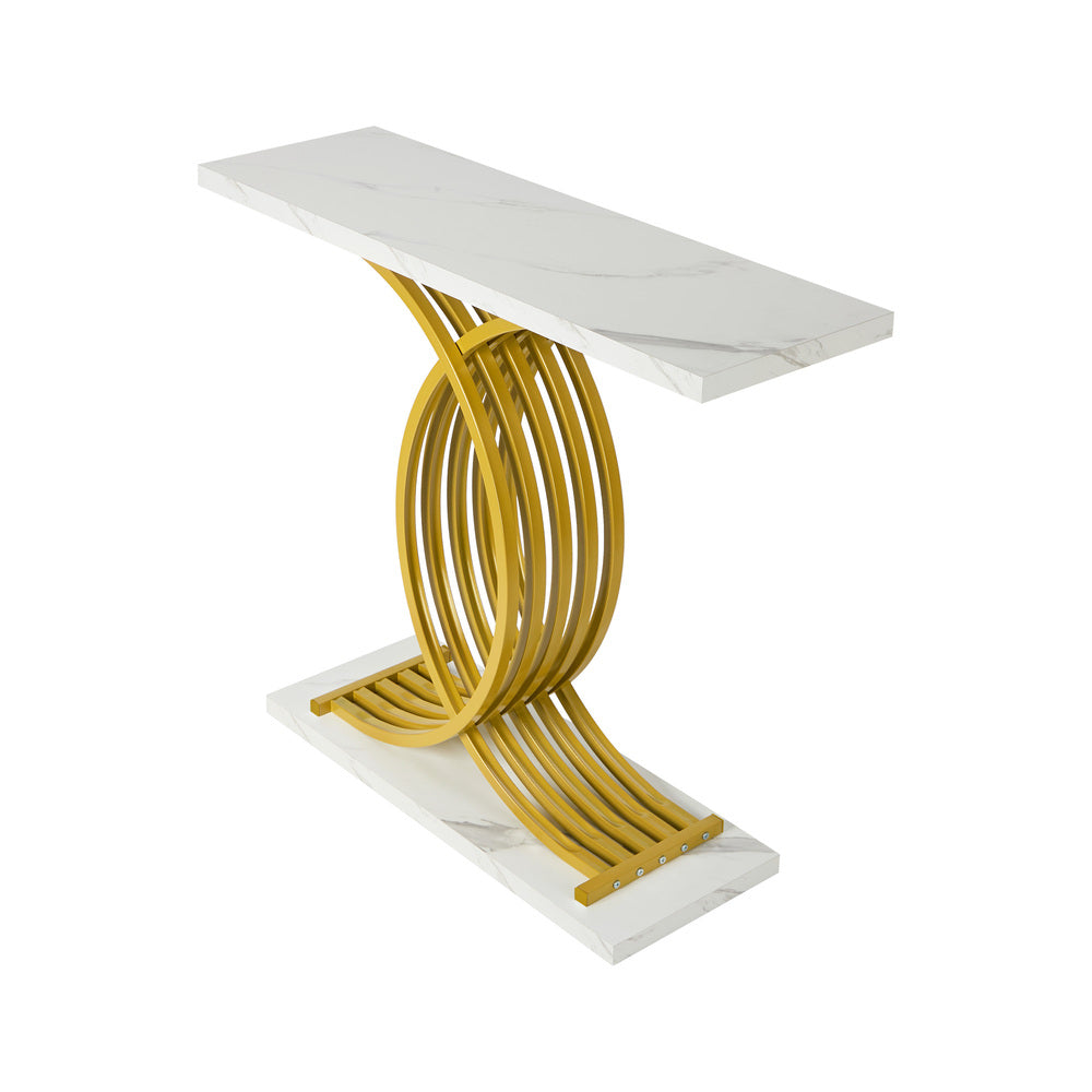 Console Table Hallway Marble Effect Narrow Desk White&Gold