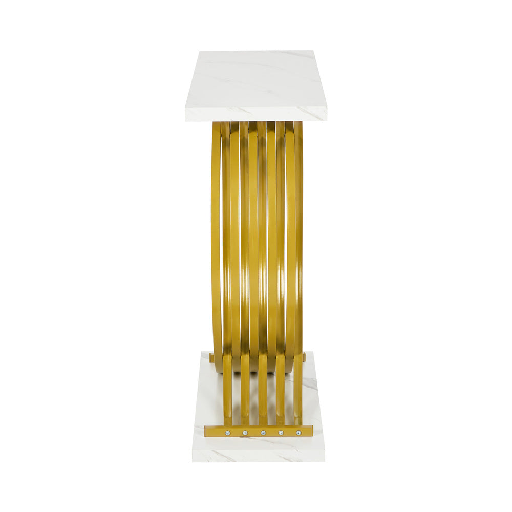 Console Table Hallway Marble Effect Narrow Desk White&Gold