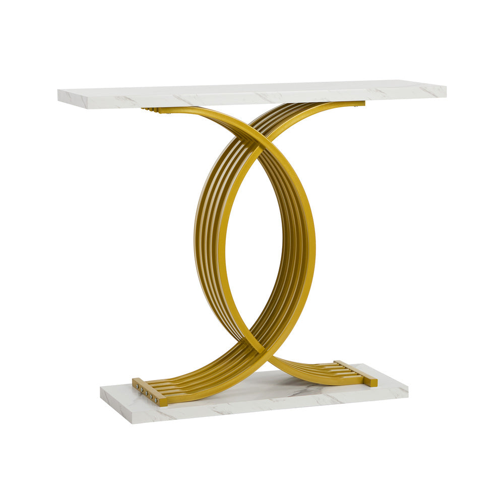 Console Table Hall Marble Effect Coffee Side Desk White&Gold