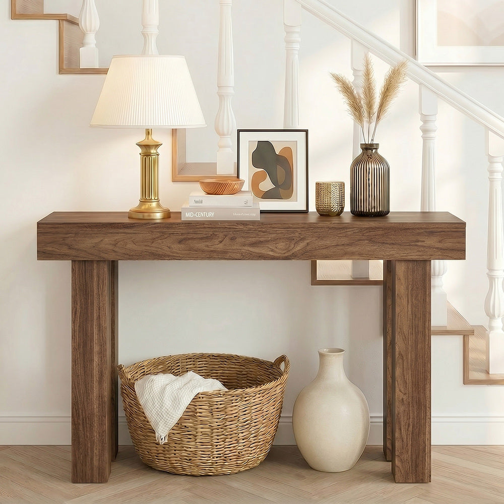 Oikiture Console Table Rack Walnut