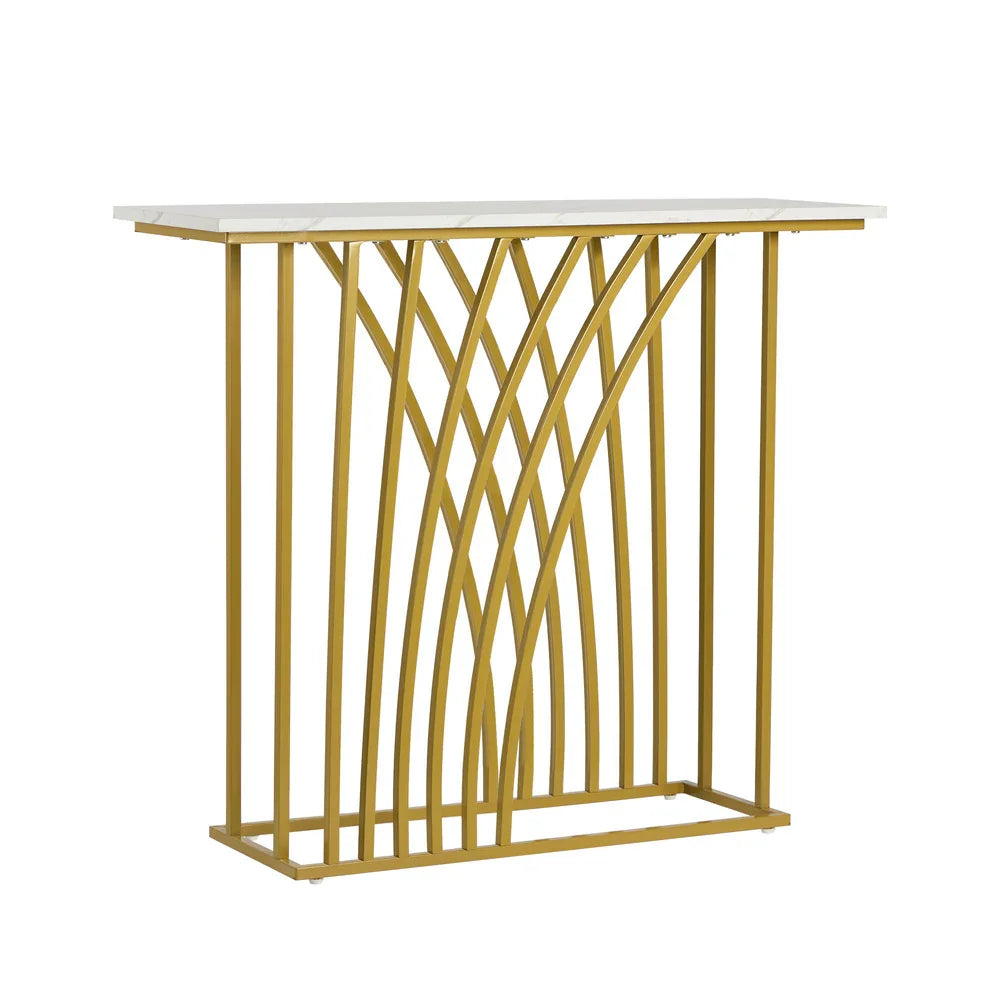 Console Table Hallway Marble Effect Tabletop Desk White&Gold