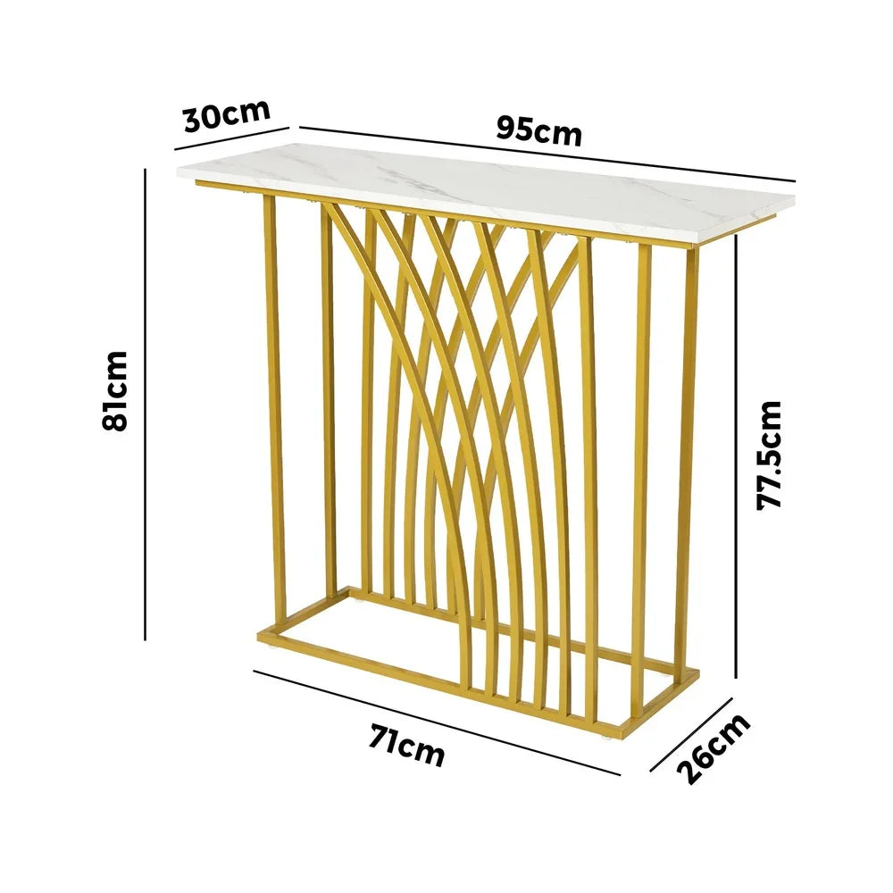 Console Table Hallway Marble Effect Tabletop Desk White&Gold