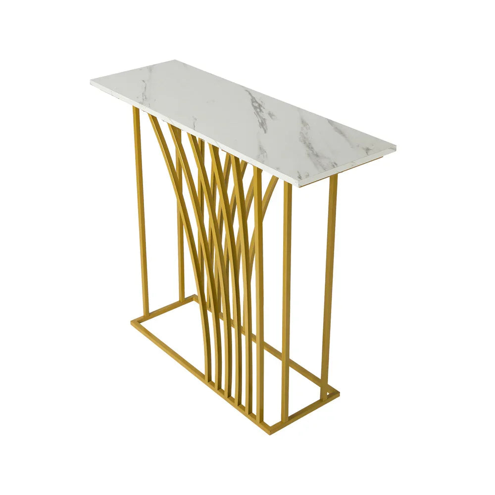 Console Table Hallway Marble Effect Tabletop Desk White&Gold