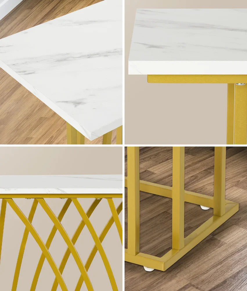 Console Table Hallway Marble Effect Tabletop Desk White&Gold