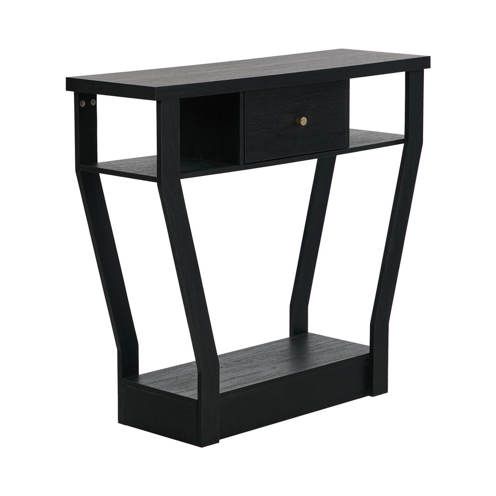 Console Table – Angled Legs, 3‑Tier Design, Drawer, Black