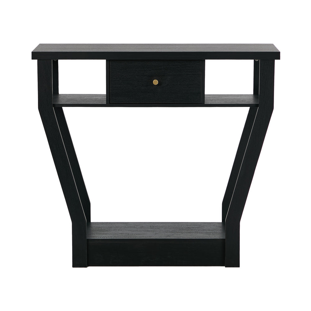 Console Table – Angled Legs, 3‑Tier Design, Drawer, Black