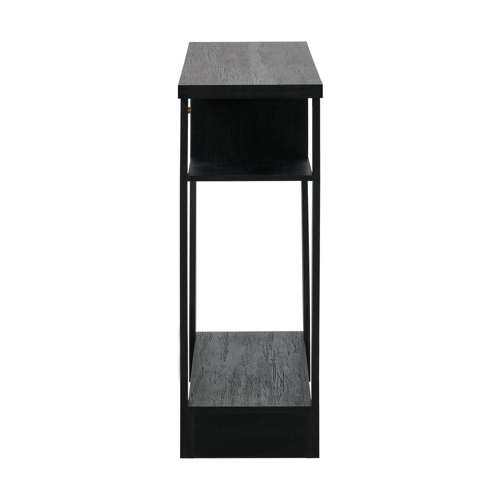 Console Table – Angled Legs, 3‑Tier Design, Drawer, Black