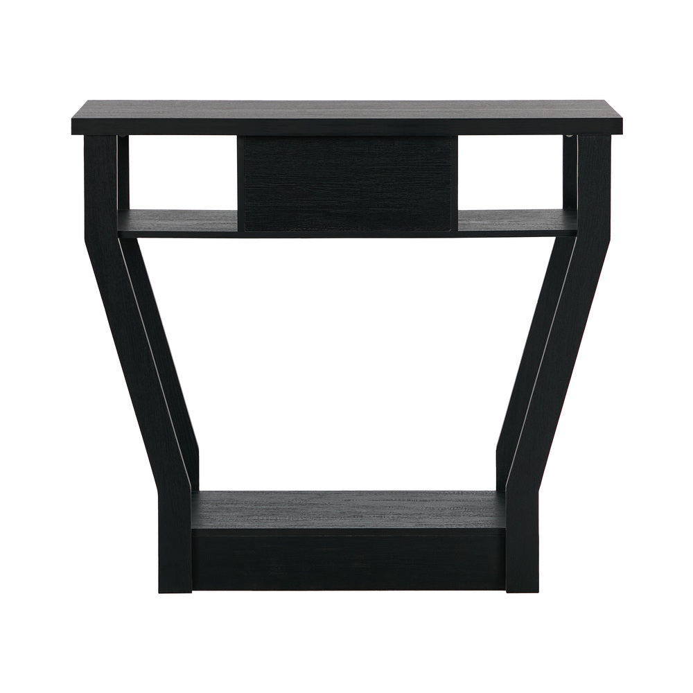 Console Table – Angled Legs, 3‑Tier Design, Drawer, Black