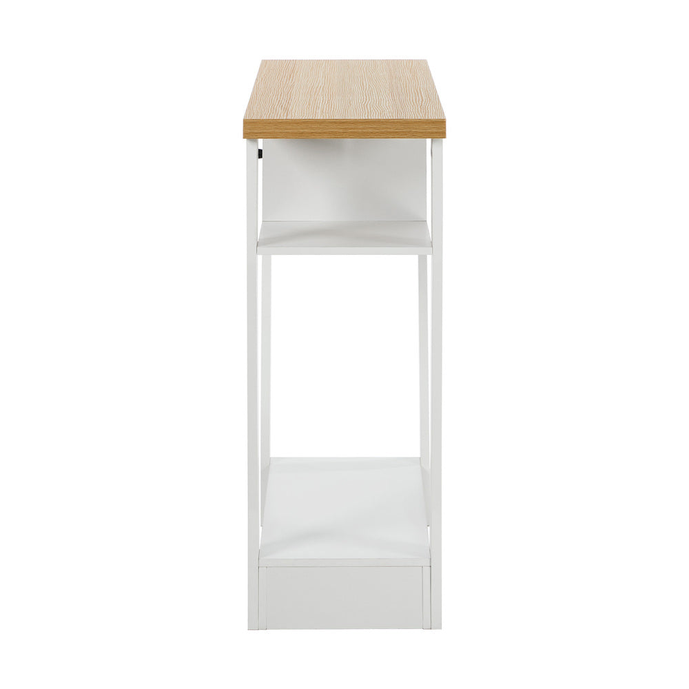 Console Table – Angled Legs, 3‑Tier Design, Drawer, White/Natural