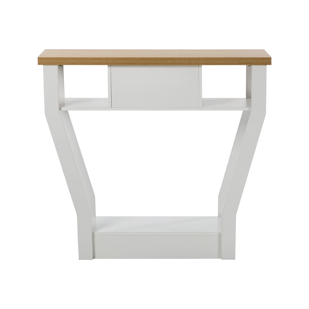 Console Table – Angled Legs, 3‑Tier Design, Drawer, White/Natural