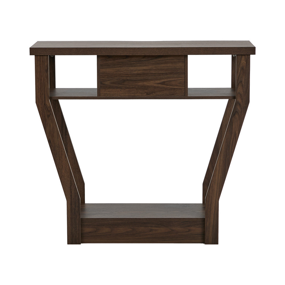 Console Table – Angled Legs, 3‑Tier Design, Drawer, Walnut