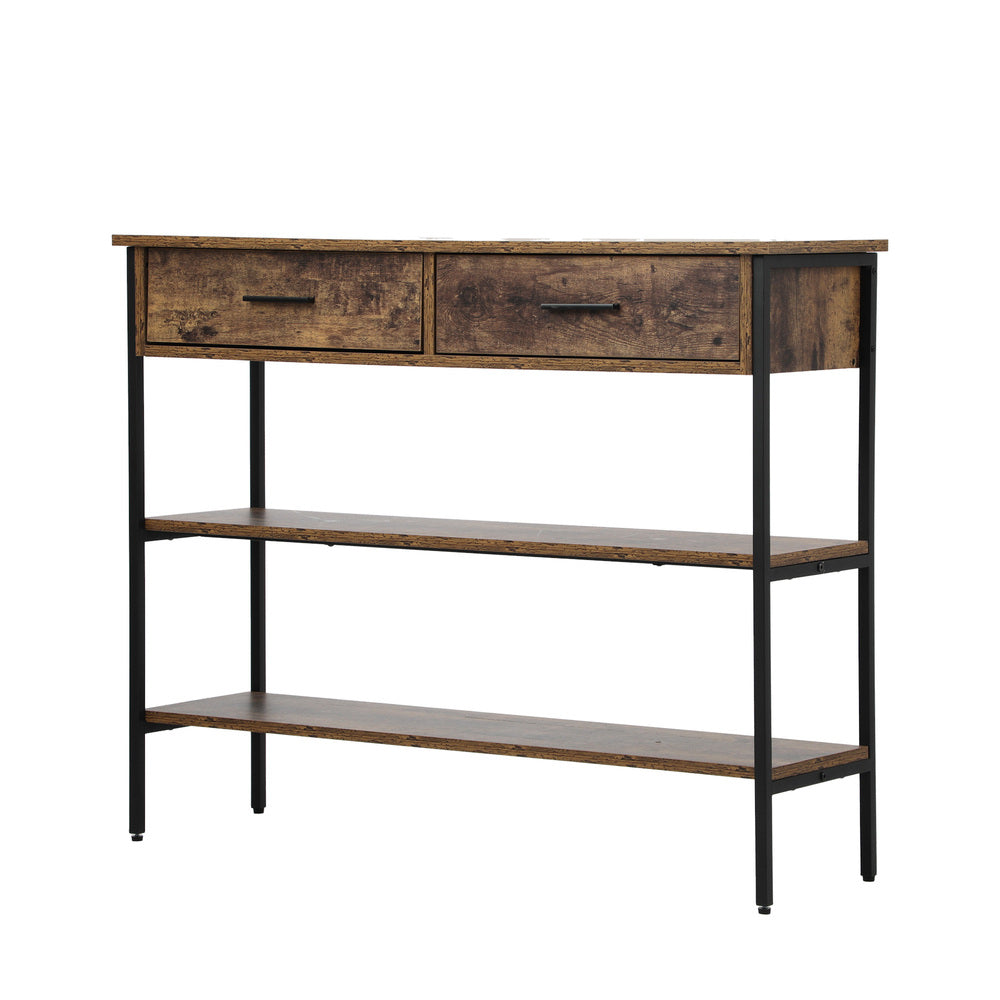 Oikiture 3-Tier Console Table with 2 Drawers