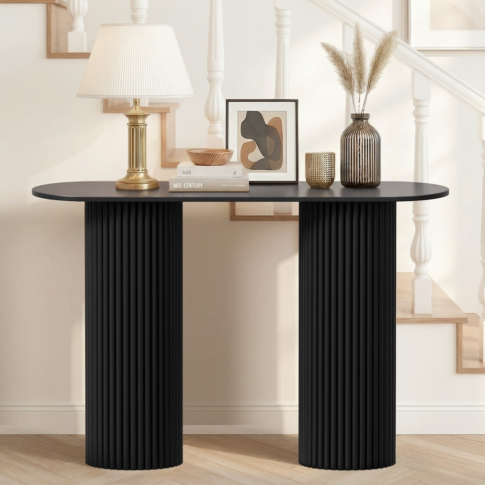 Oikiture Console Table Oval Hallway Desk Black