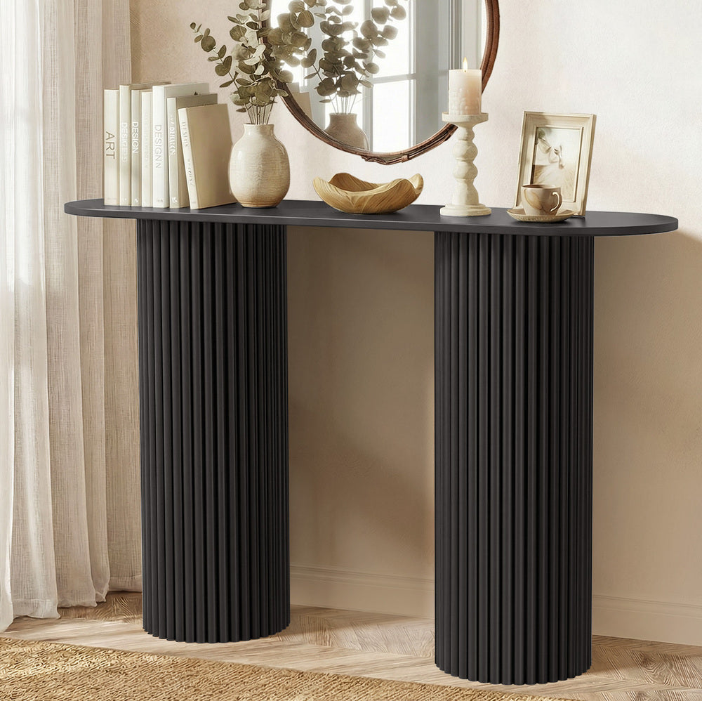 Oikiture Console Table Oval Hallway Desk Black