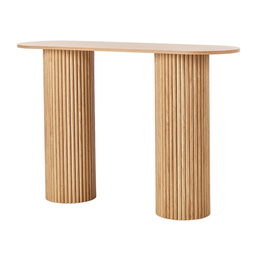 Oikiture Console Table Oval Hallway Desk Natural