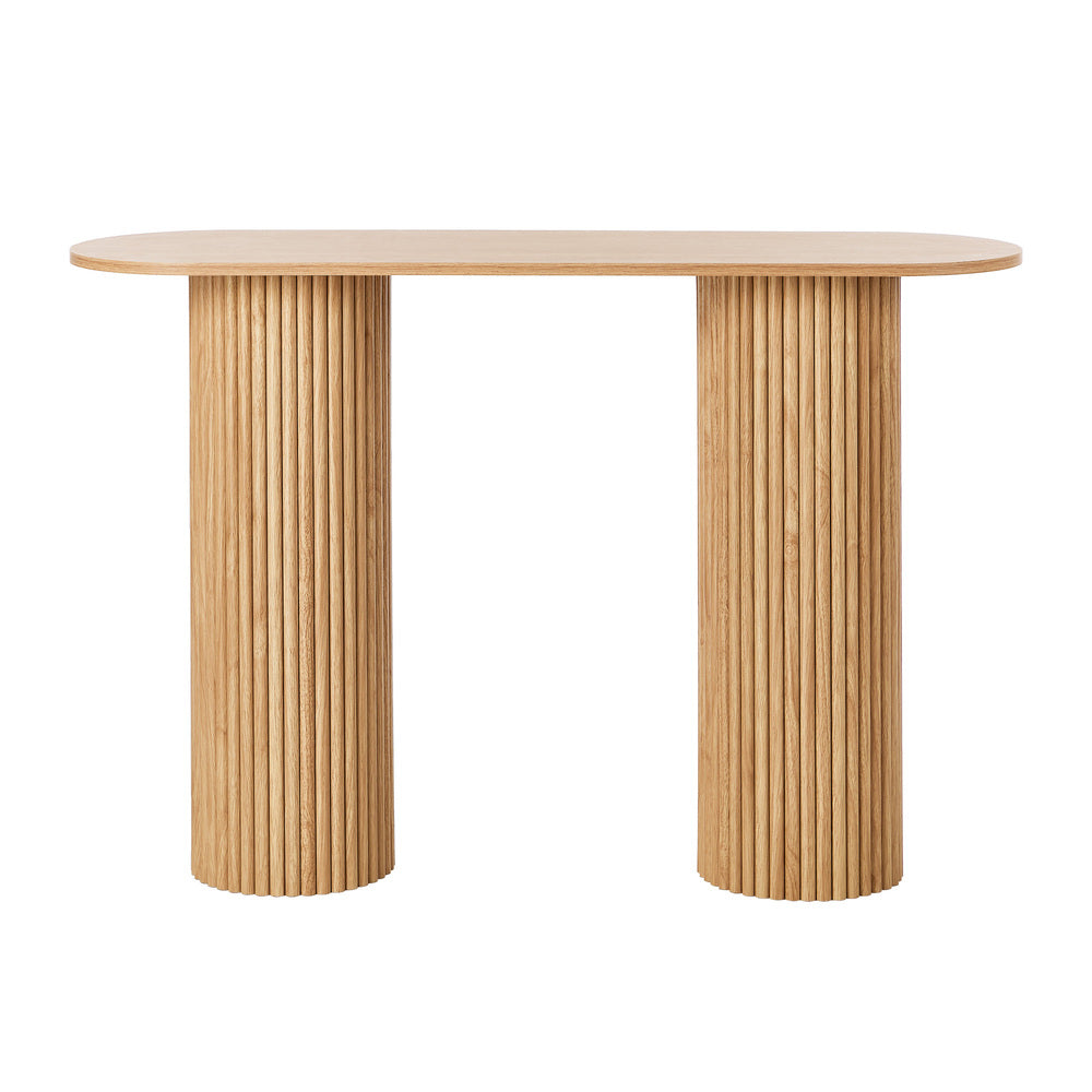 Oikiture Console Table Oval Hallway Desk Natural