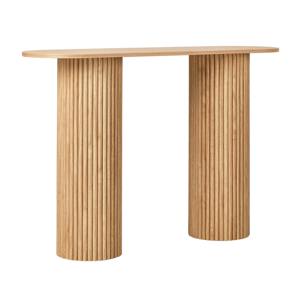 Oikiture Console Table Oval Hallway Desk Natural