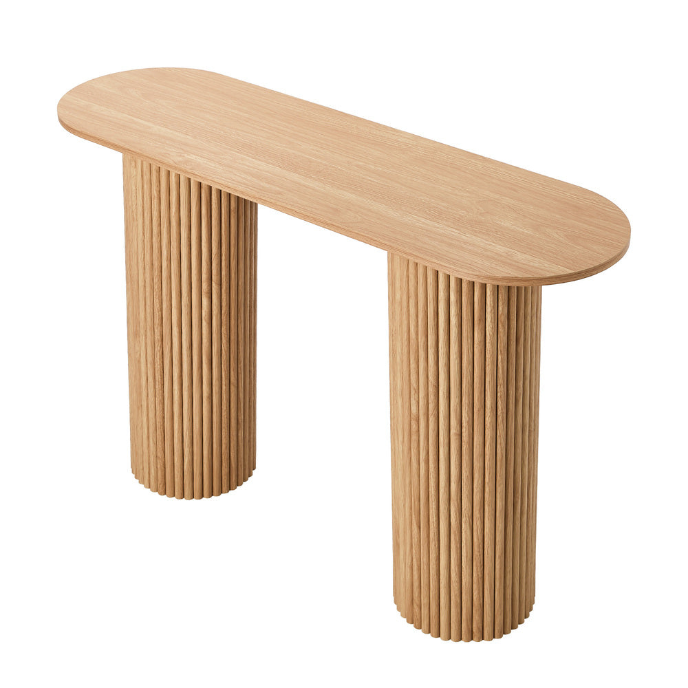 Oikiture Console Table Oval Hallway Desk Natural