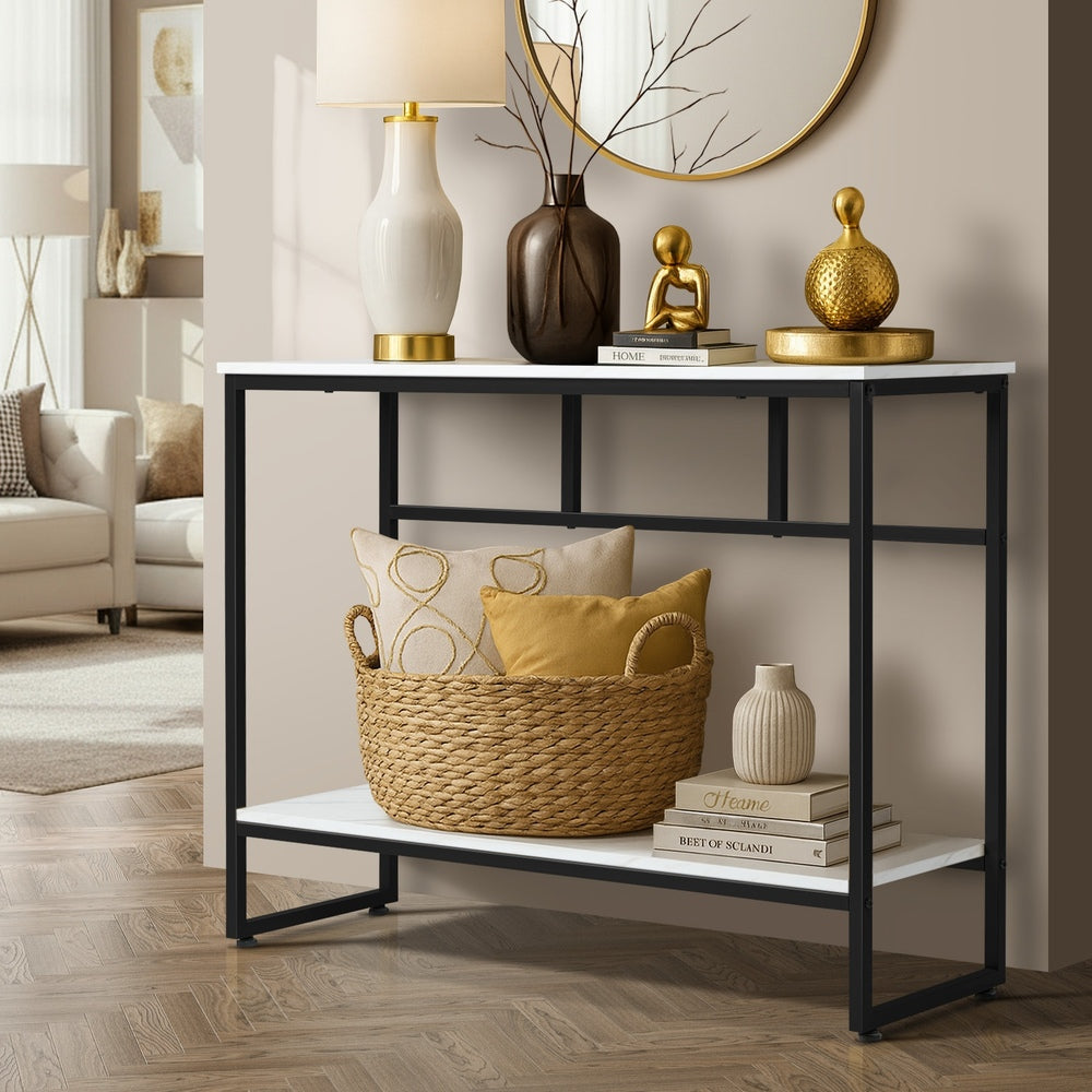 Console Table Hallway Marble Effect Metal Table Display WH&BK