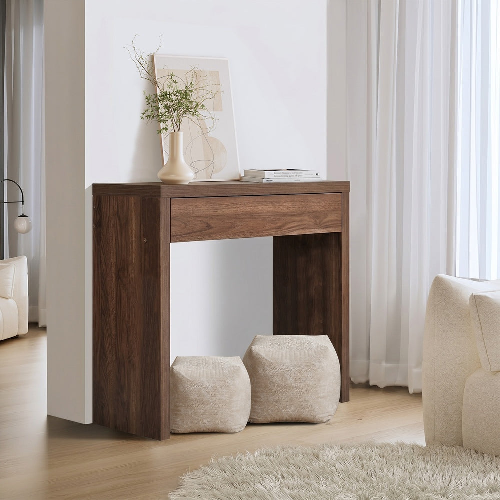 Console Table Wood Sofa Table with Drawer Walnut