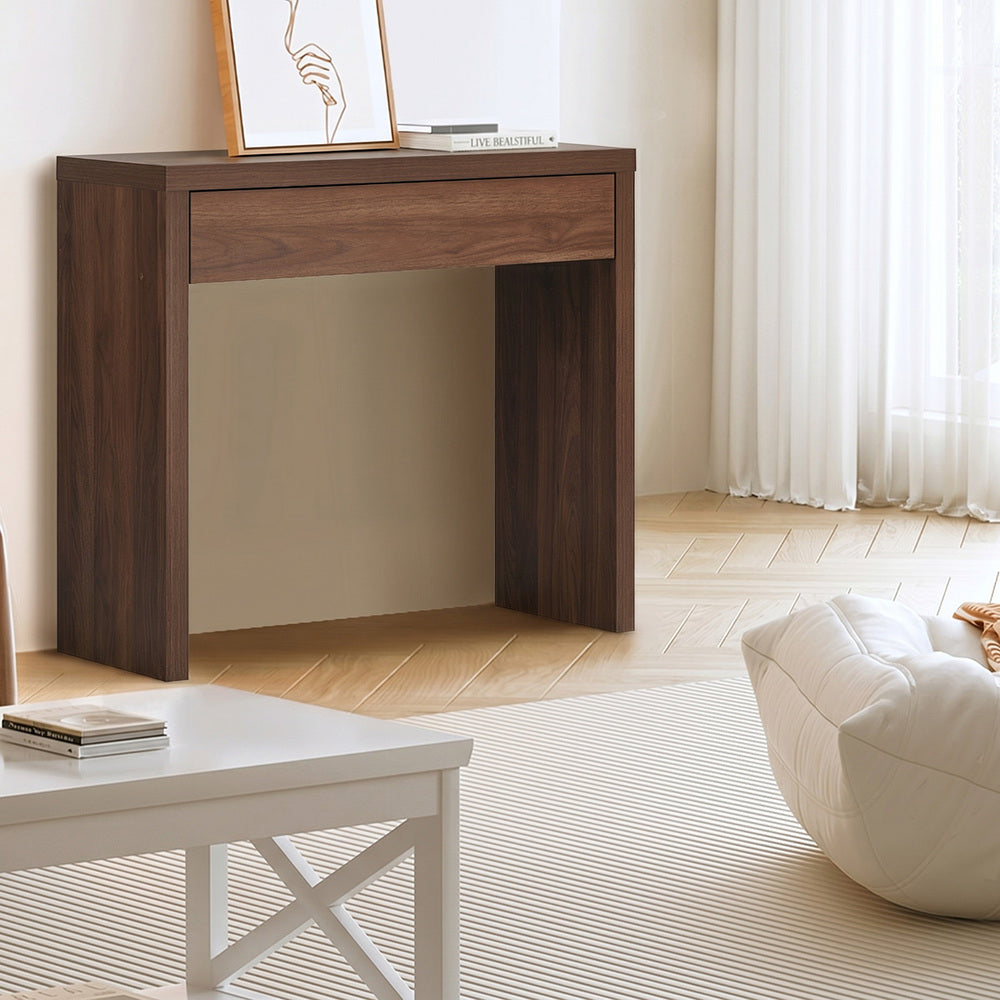 Console Table Wood Sofa Table with Drawer Walnut