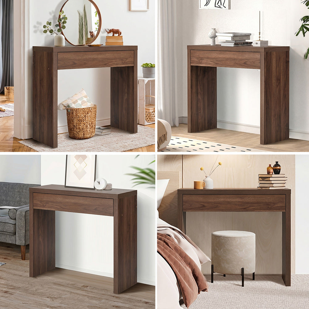 Console Table Wood Sofa Table with Drawer Walnut